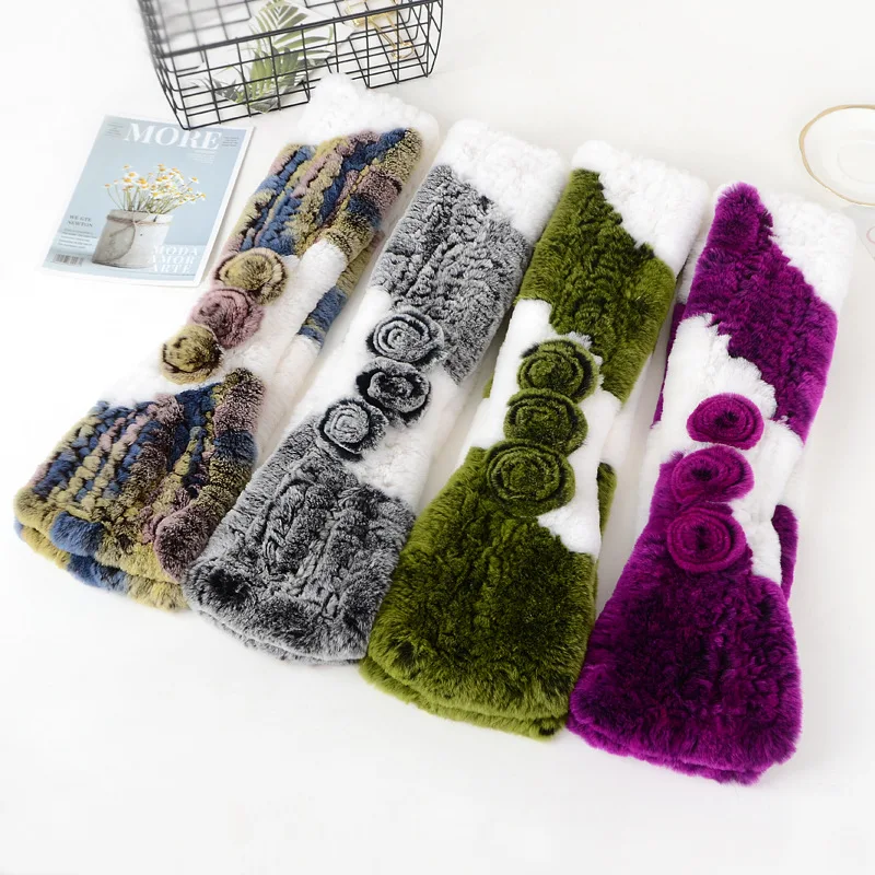 Оптовая продажа женская зимняя теплая шаль из меха кролика Рекс вязаный шарф натурального