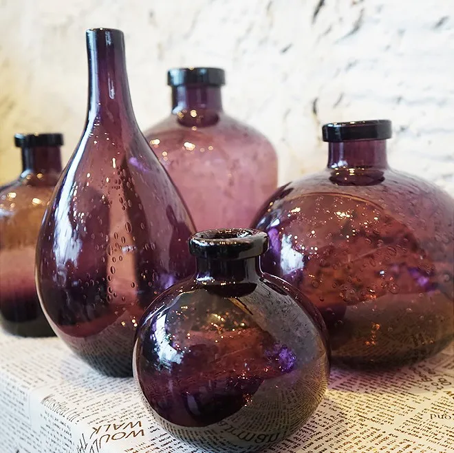 Modern clear colored ruleless bubble Pot-bellied small mouth glass ball vase