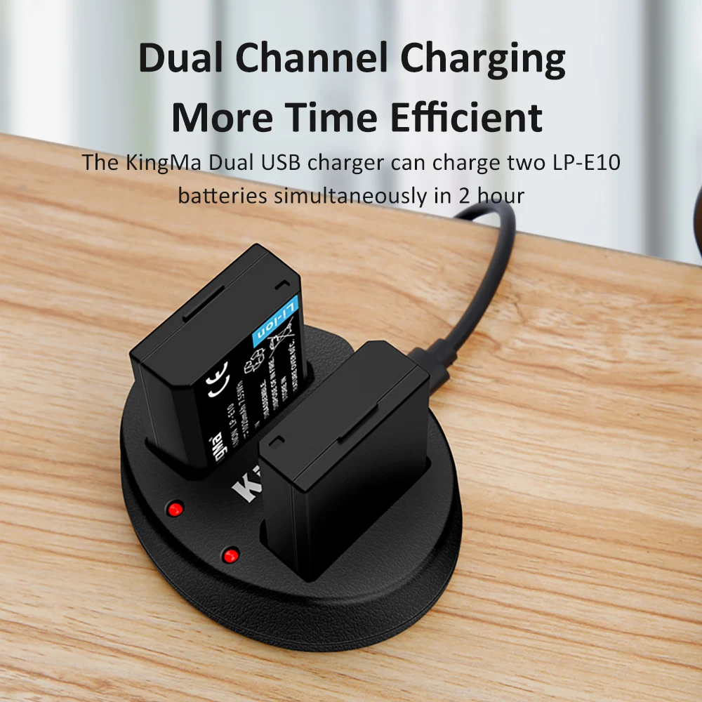 KingMa Digital Camera Battery LP-E10 ( 2 pack ) And Dual Micro USB Charger For Canon EOS 1100D 1200D 1300D