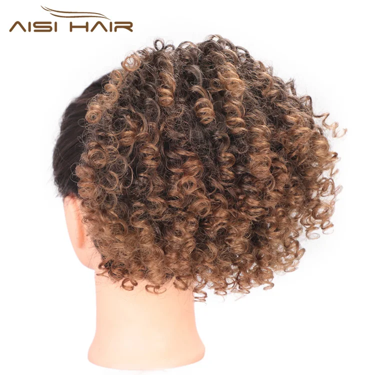 Aisi Hair Heat Resistant Synthetic Fiber Drawstring Puff Ponytails Afro Curly Clip In Hairpieces for Black Women