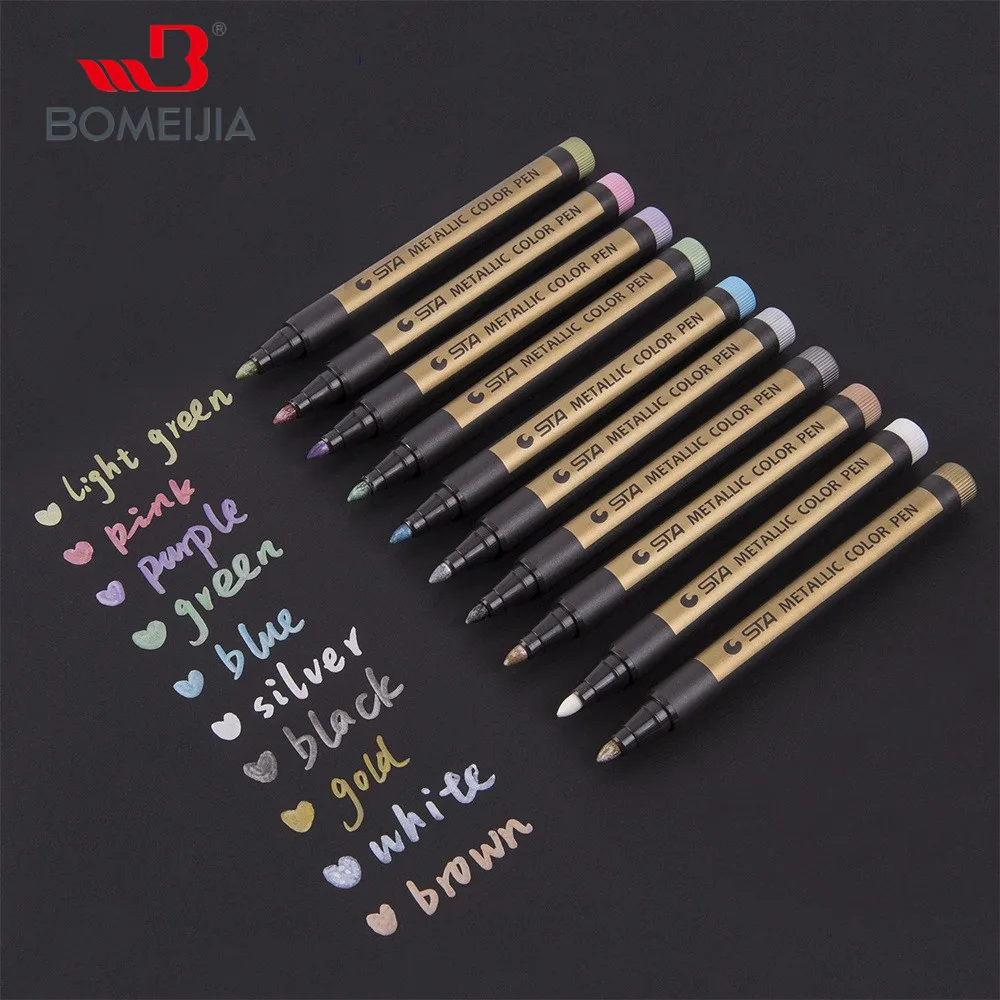 STA 10 Colors Metallic Paint Markers Pens Medium Tip Metal Art Permanent Marker Set