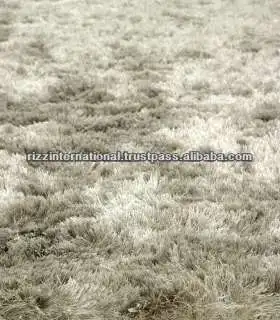 Серебряный современный однотонный ворсистый коврик ручной работы из полиэстера