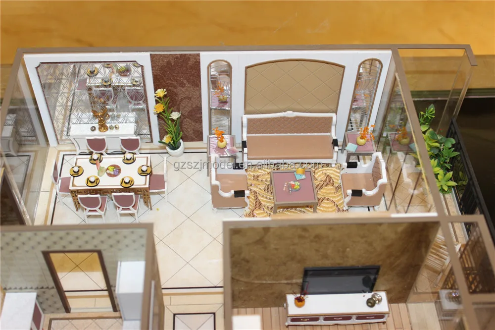 Residential interior layout model with furniture for architect design