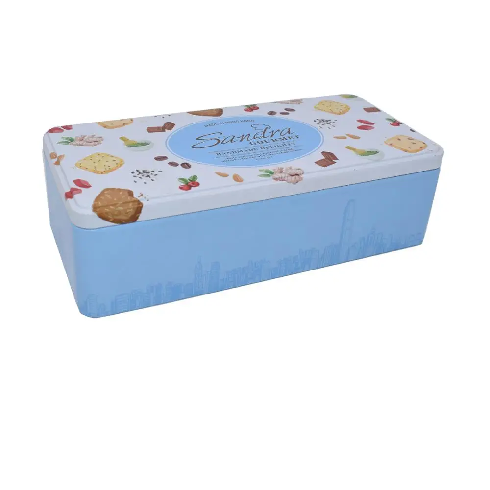 Custom Big Long Cookies Biscuit Rectangle Metal Gift Tin Box For Sale