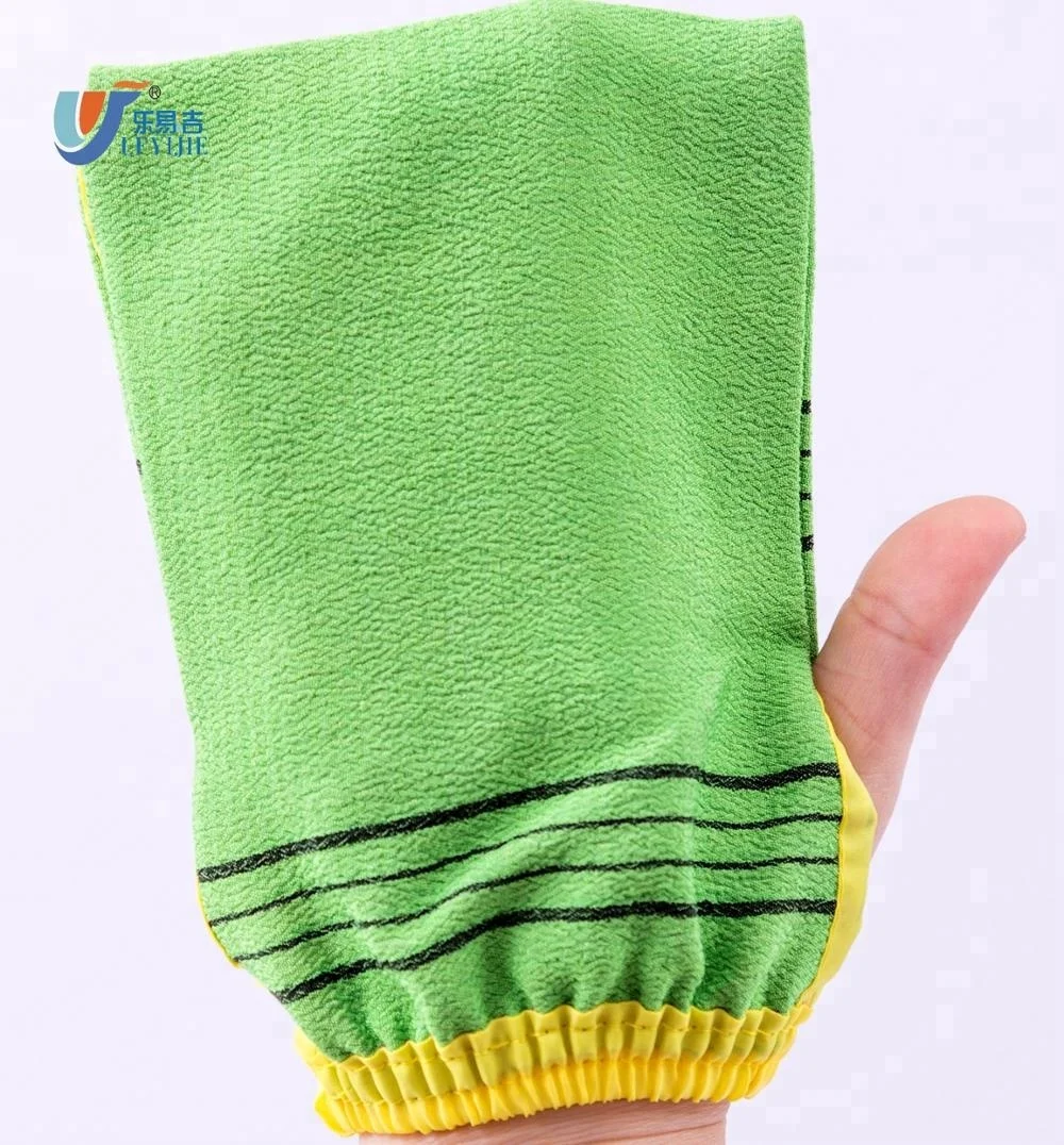 Kazakhstan Two Side Green And Fuxia Color Viscose Exfoliating Scrubber Body Glove Towel (1435016968)
