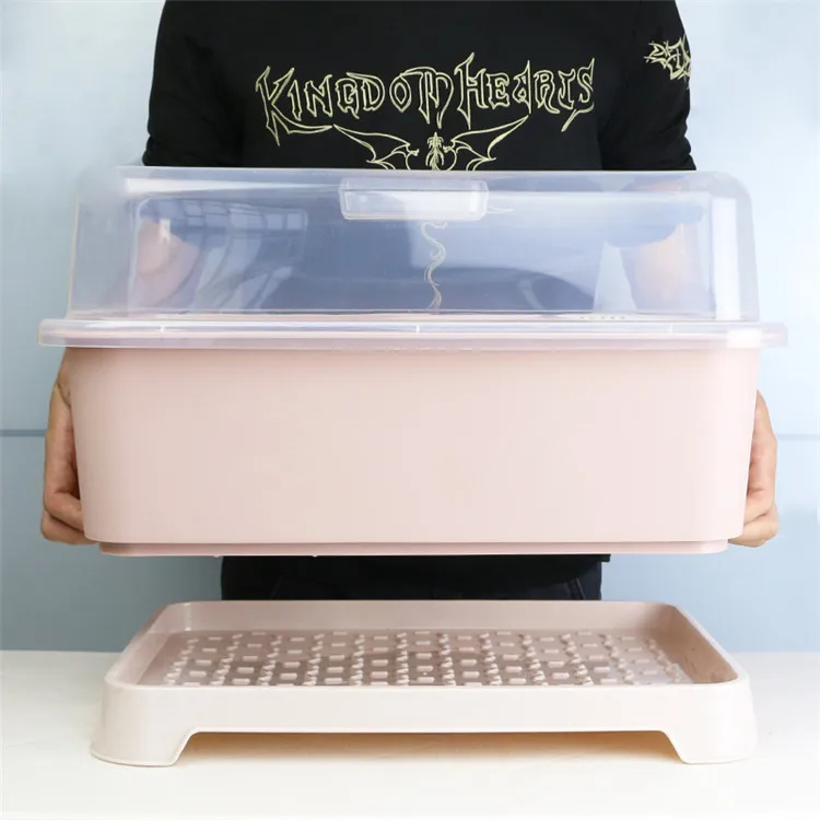 Kitchen Plastic Dish Drying Drainer Rack With Cover