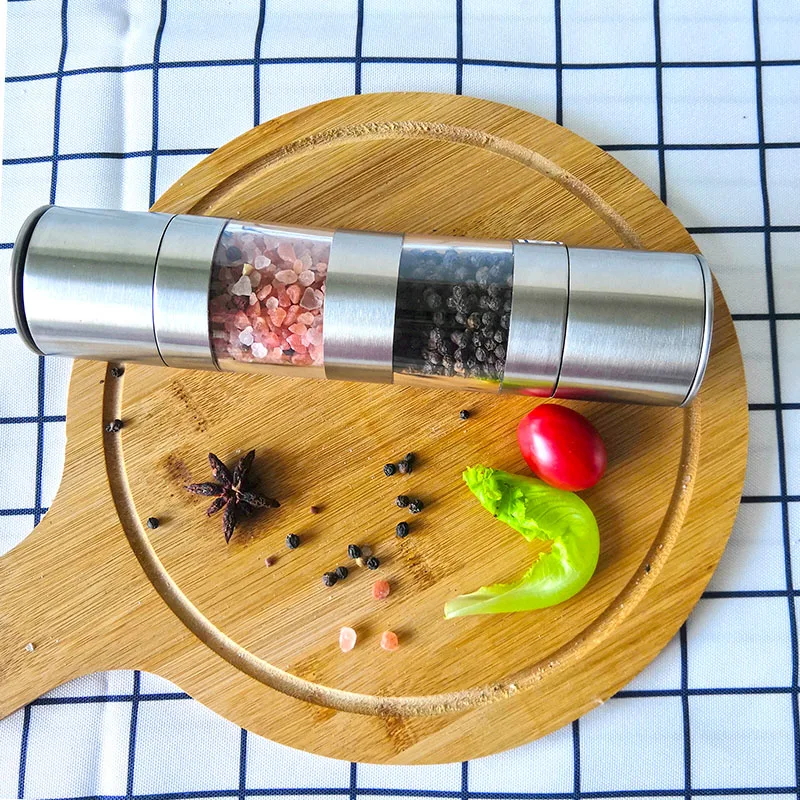 Kitchen Accessaries Stainless Steel Manual Salt Pepper Spice Mill 2 in 1 Grinder