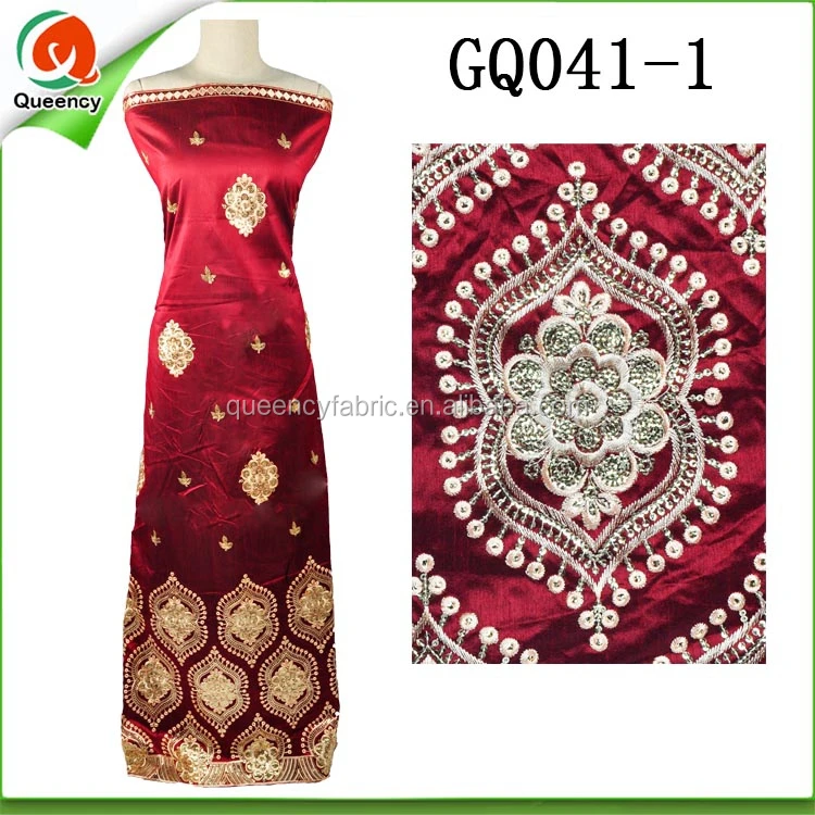 GQ045 Queency Custom Sequins Design African Traditional Fabric Cotton George and Blouse Textiles from India