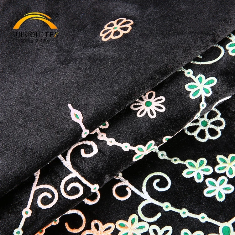 
Custom elegant luxury dense composite coatings velour black embroidered velvet fabric 