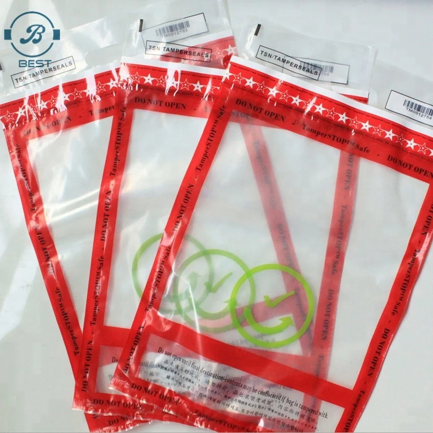 Printed Opaque Tamper Evident Sealing Plastic Bank Money Steb Security Bag / Custom Self Adhesive Plastic Courier Bag