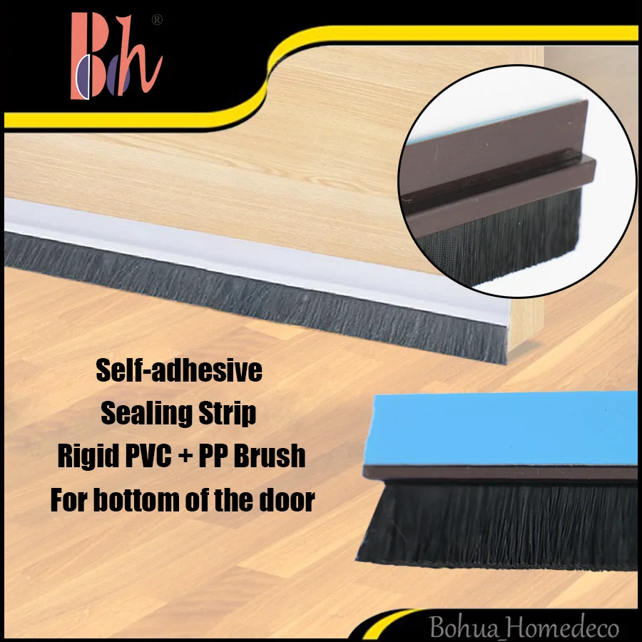 Self Adhesive Wooden Door Bottom Sealing Strip PVC PP Brush Strip Draught Excluder Sweep Draft Weatherstrip Dustproof Windproof