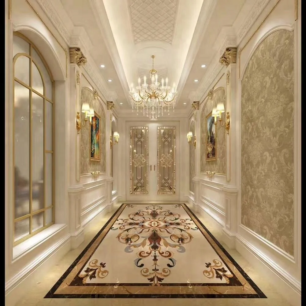 Customize lobby decorative floor design pattern waterjet marble medallion