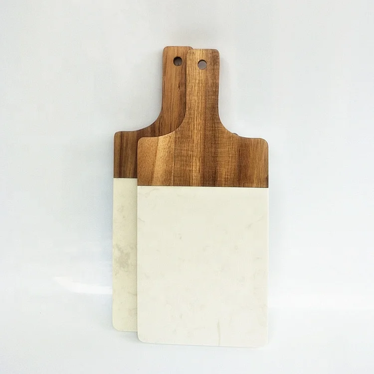 Wood and white Marble  Chopping board and Carving Countertop Block Cheese board and knife set