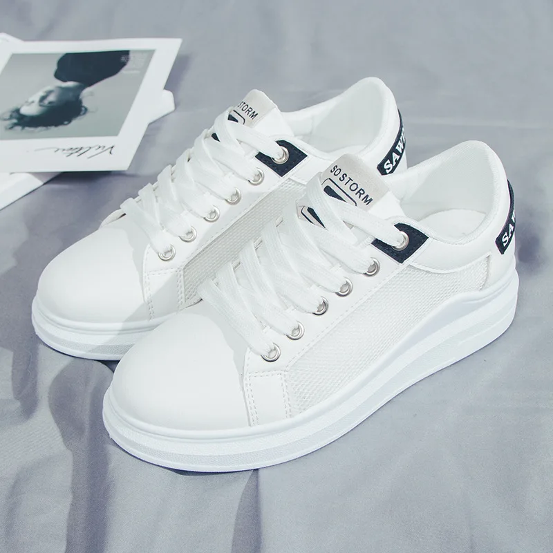 
Female Students PU Leather Candy Color Lace-Up Flat Breathable Sneakers 