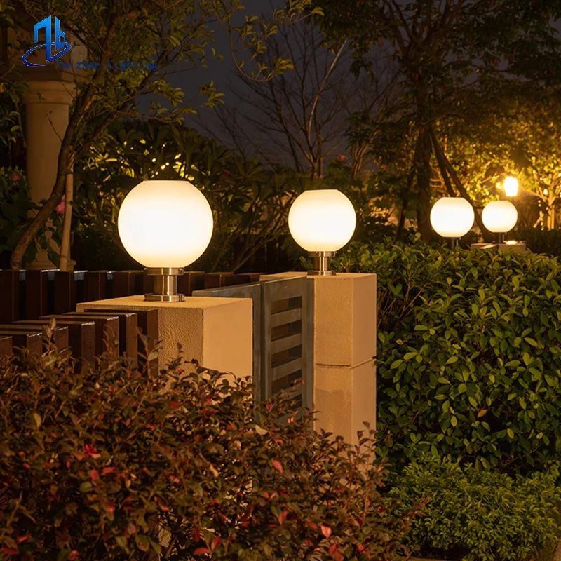 350MM round plastic solar fence post lights main gate pillar light villa garden park bollard top ball lamp lighting landscape