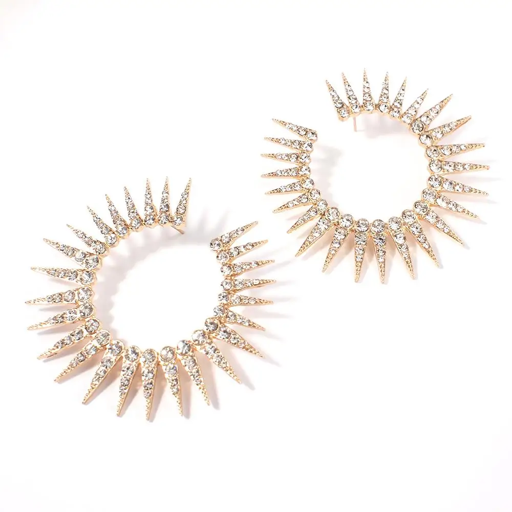 HANSIDON Trend Rhinestone Stud Earrings For Women Shin Sun Alloy Hoop Earrings Jewelry Accessories Gift New