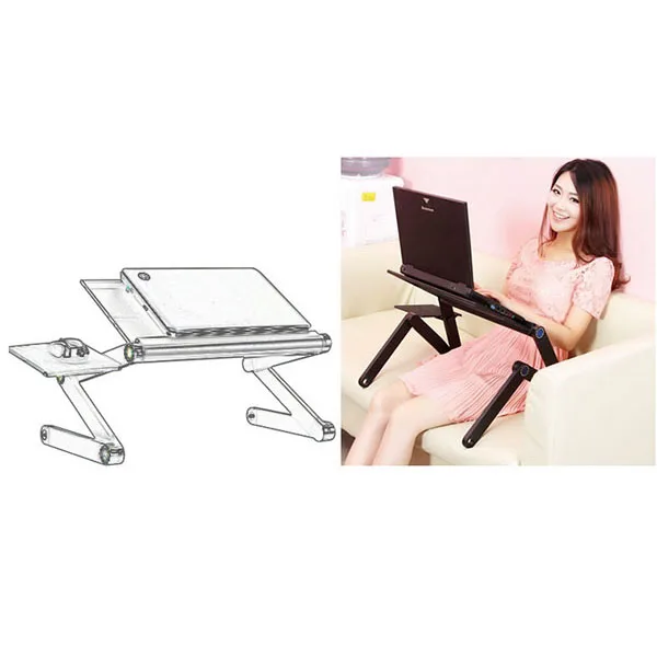 Portable Adjustable Aluminum Alloy Folding Laptop Table with Cooling Fan and Mouse Pad for Bed