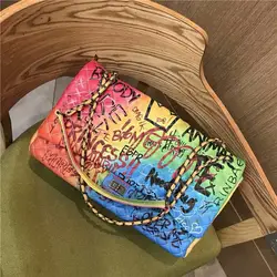 graffiti bag women Graffiti bag  rainbow bag with  big size and  pu leather  factory price shenzhen lily cheng