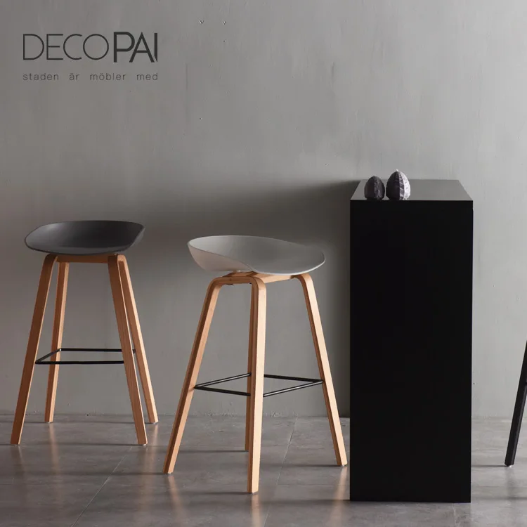 plastic PP seat wood legs modern design famous bar stool barstool for cafe restaurant nordic stool