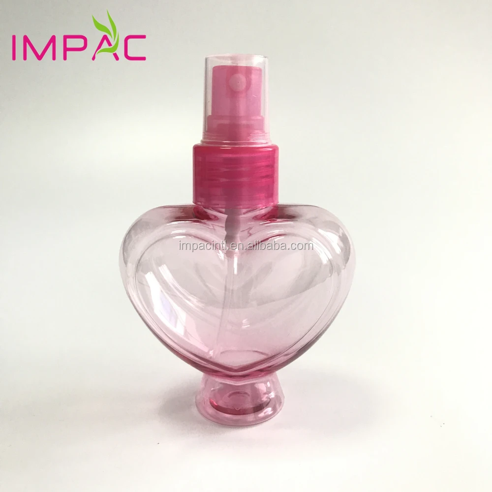 Unique hot pink heart shape PET plastic 120ml spray bottle for perfume