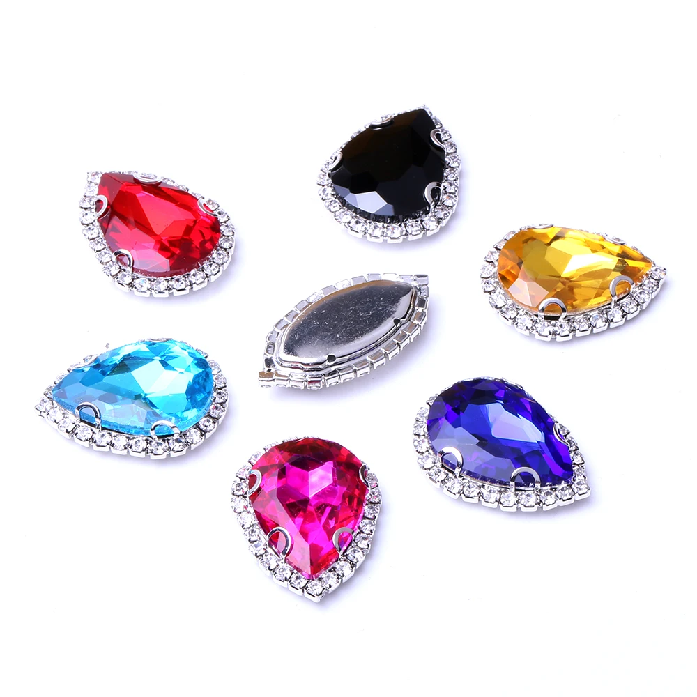 XULIN Silver claw rhinestone Teardrop Crystal stone with cup chain Sew On Stone garment decorations
