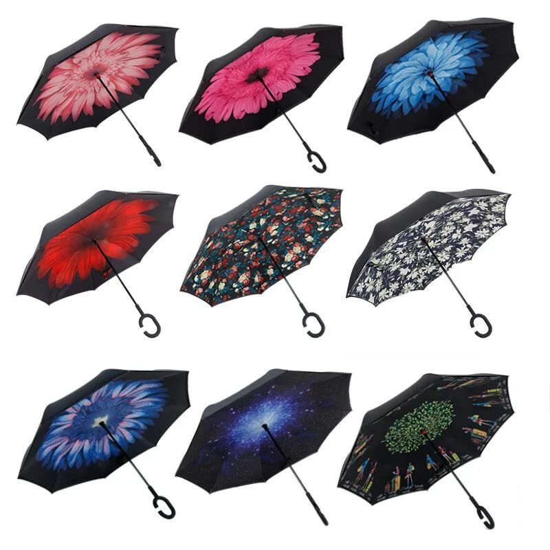 top seller 2018 210t nylon with black coating oft red rain reverse umbrella