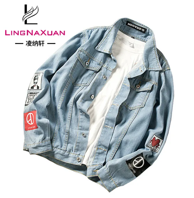 
fashion custom print sports light blue winter bomber denim jacket for men 