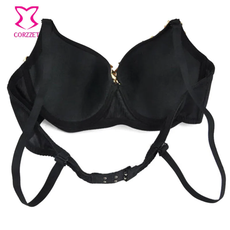 Corzzet Gold Resin Sequined Punk Rock Bra Sexy Women Underwear Party Dance Bra