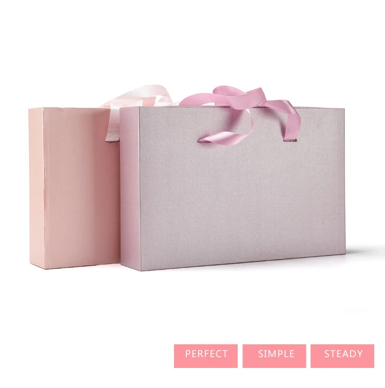 Wholesale custom logo cardboard paper shoe/clothes/T-shirt packaging gift boxes with ribbon closure