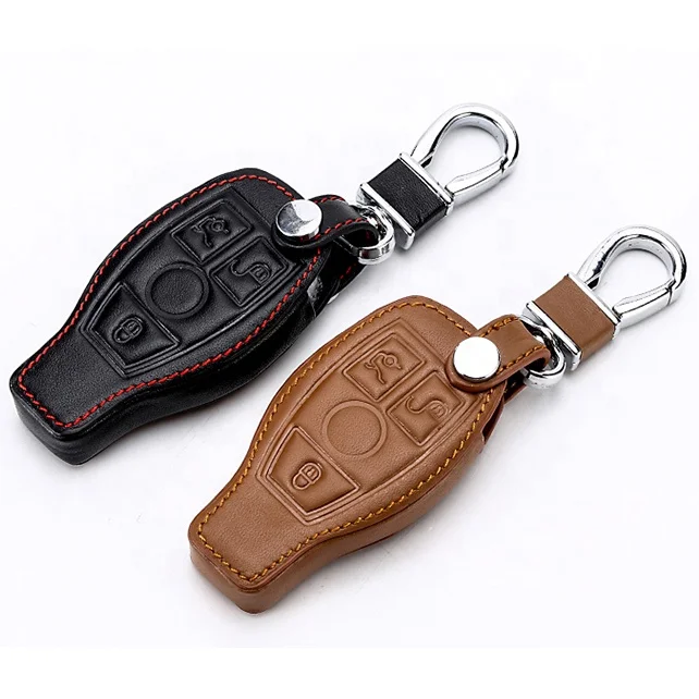 Leather Remote Car Keychain Key Cover Case for Benz W203 W204 W211 CLK C180 E200 AMG C E S Class Smart key cover fob