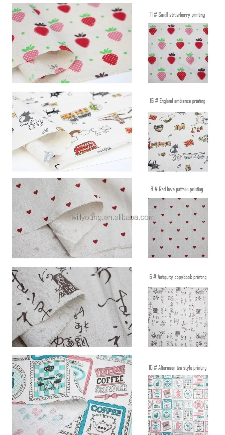 cotton linen fabric 85% linen 15% cotton mix knit fabric print fashion patterns for tote bag shopping bag hotel curtain