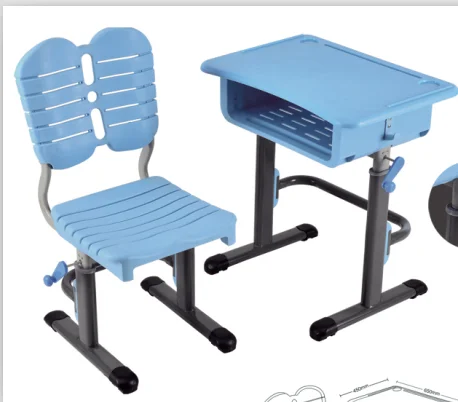 Blue color plastic seat height adjustable student desk chair