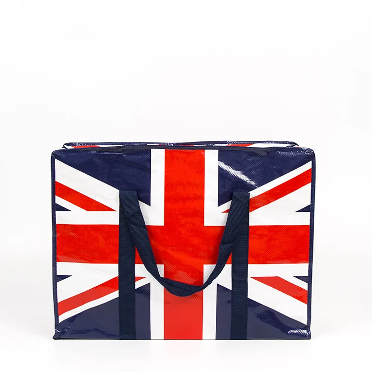 
Shinny laminated polypropylene pp woven zipper shopping bag with handles 