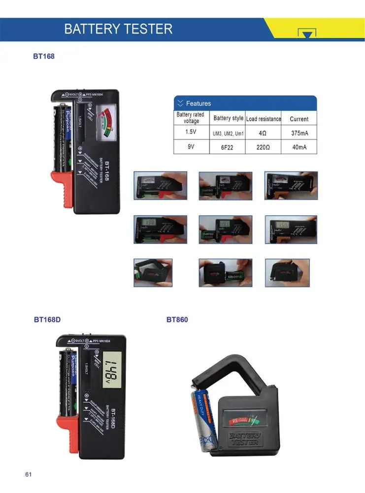 Factory direct sale Battery Tester Analogue Battery Capacity Simple Package BT168