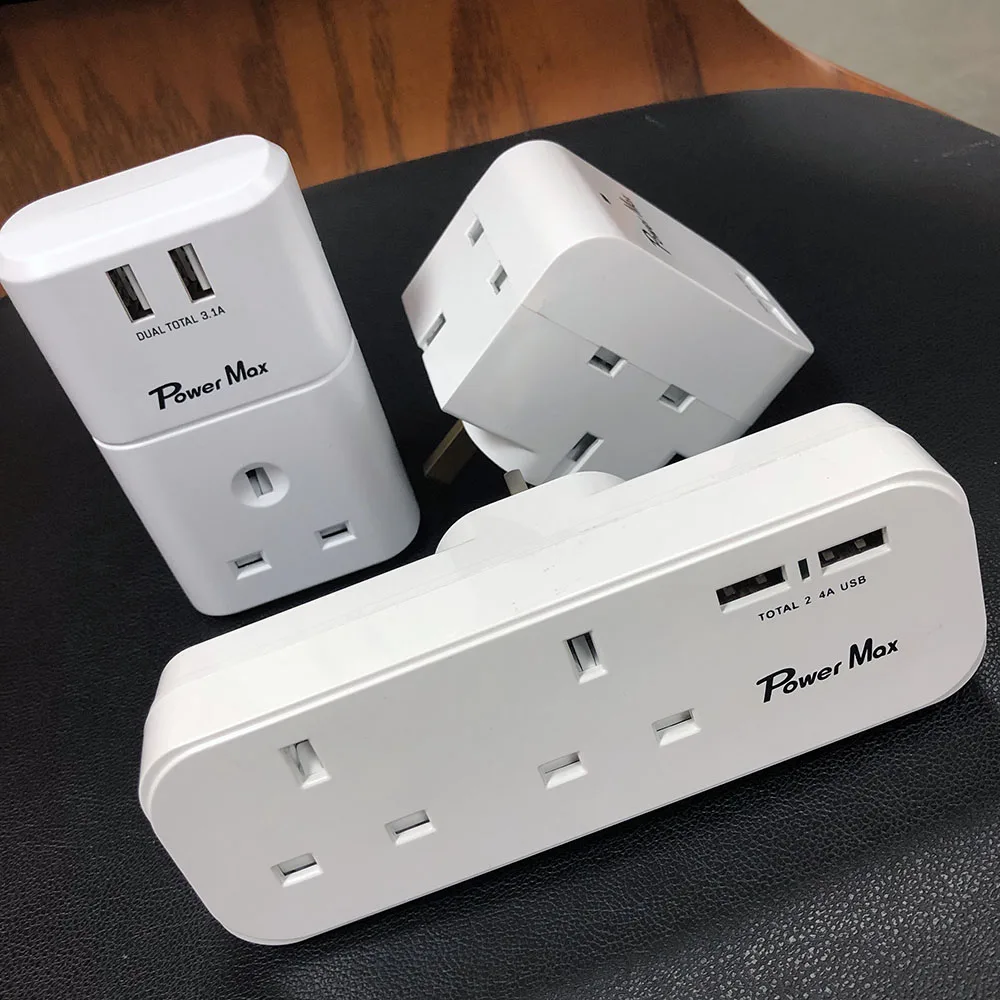 UK ADAPTER WITH USB SURGE PROTECTOR AC Travel Power Plug Converter 3 Pin UK Plug Adapter with Fuse