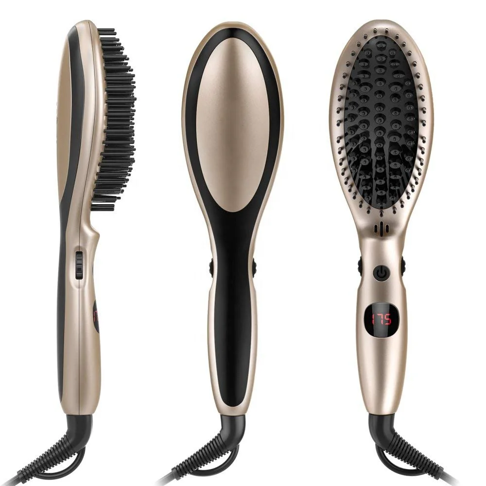 
Ionic LCD Ceramic Hair Brush Straightener Electric Comb 