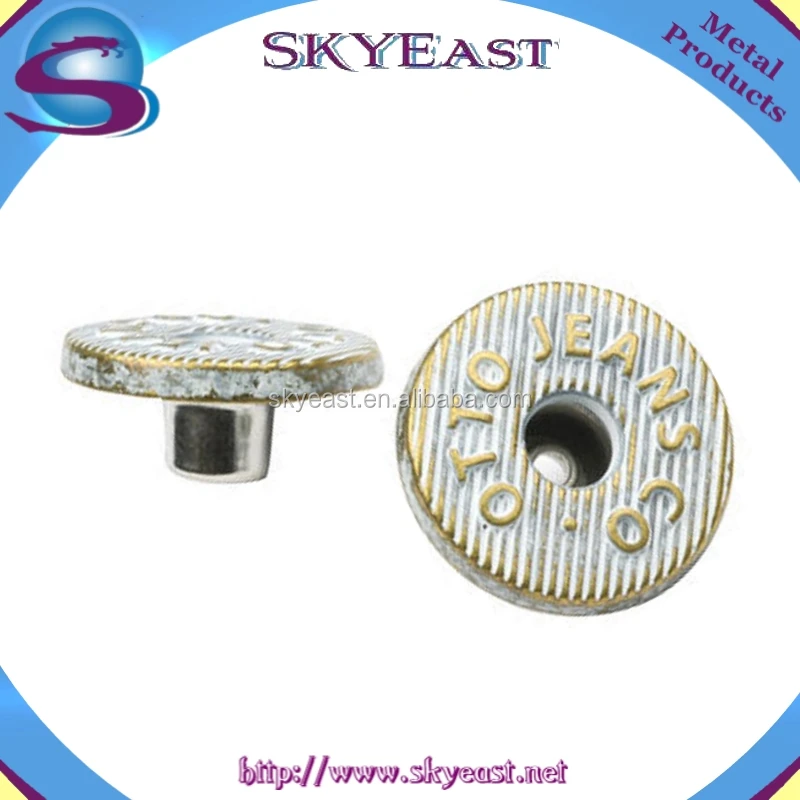 Wholesale Raised Logo Open Top Single Pin Jean Shank Buttons