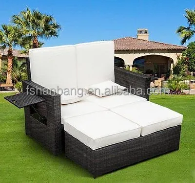 Modern Garden Rattan Furniture Outdoor 2 Seater Sofa Sun Lounger Bed