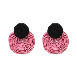 2019 New Korea Handmade Colorful Woven Rattan Drop Earrings Round For Women Girl