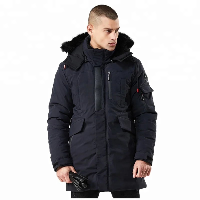 MOQ 1 Wholesale Windbreaker Long Fashion Fur Hooded Men Winter Parka