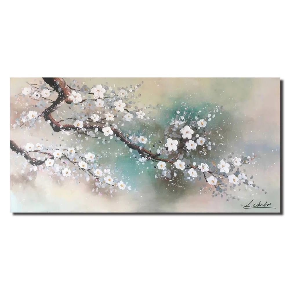 Bestselling handmade  white flower plum blossom decorative painting wall art  framed canvas