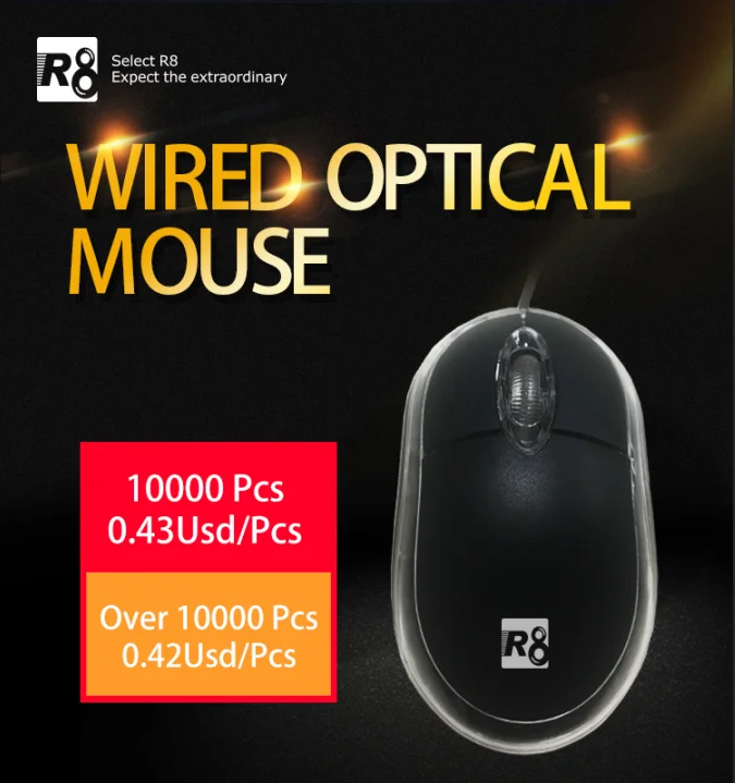 R8 hot sell 3D Computer Accessories Usb Wired Optical Mouse Cheap Price Mouse