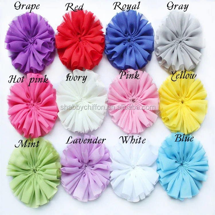 Оптовая продажа, однотонные шифоновые тканевые балерины 3 дюйма с цветами, шифоновые цветочные аксессуары для волос