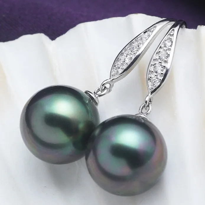 Модные ювелирные серьги 9-10 мм черные Таити таитянские 100% натуральные южноморские жемчужные для женщин