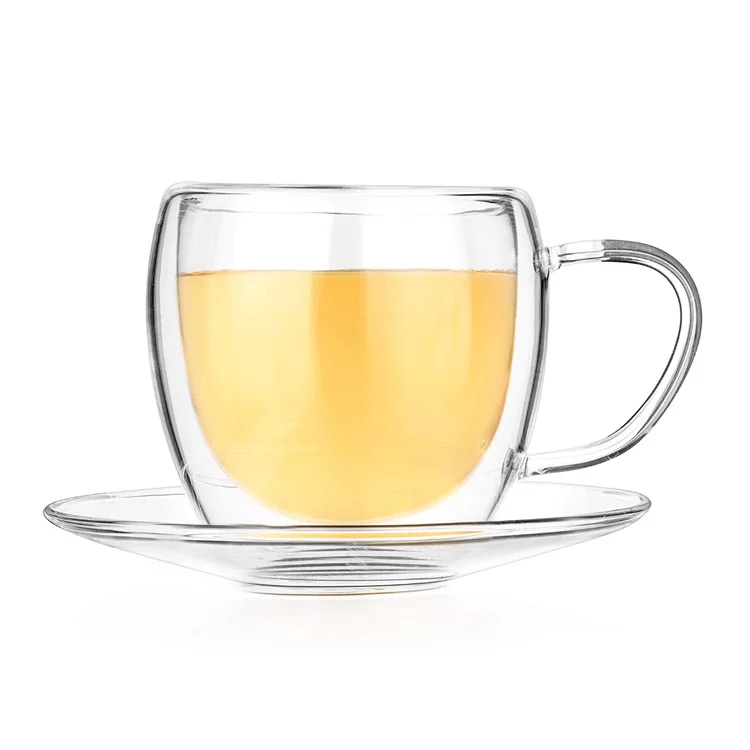 
 Стеклянная чашка с двойными стенками и блюдце для эспрессо, кофе, чая, капучино  
