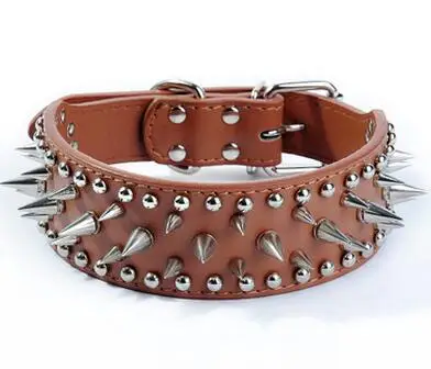 High Leather Sharp Spikes Medium Large Dog Pet Pitbull Matched Genuine Leather Leashes Lead Cool Sharp Spiked Studded Leather