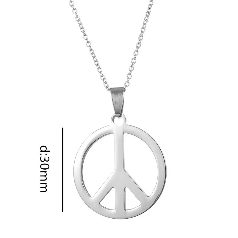 YK Stainless Steel Safety Pendant Peace Sign Cutting Round Necklace