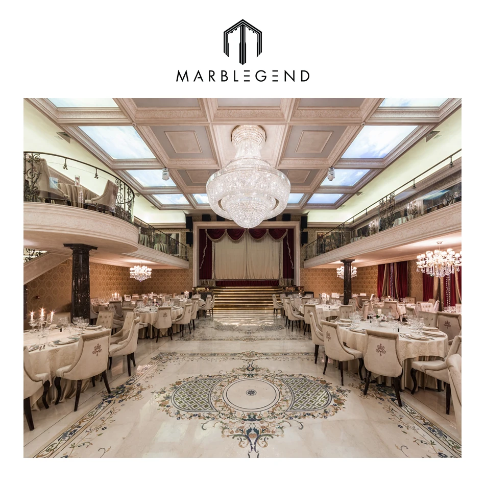 
Romania Le Chateau Palace waterjet tile lobby marble flooring medallion design 