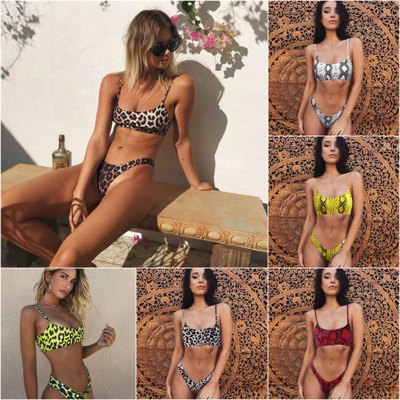Free Shipping Swimwear Women Fancy Fabric Bathing Suit Two Piece Women Swimwear Sexy Neon Leopard Bikini
