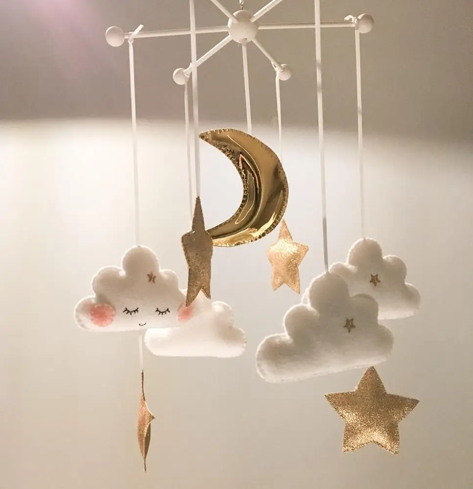 
Gold star and cloud felt baby mobile, felt hanging toys for baby bed decoration 
